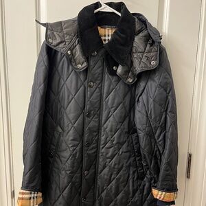 Burberry London Men's Quilted Nylon Coat & Burberry Check Lining W Hood Sz 44